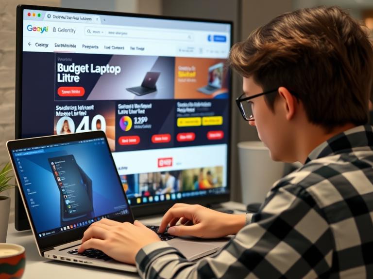 Student comparing affordable laptop prices online to find the best deal